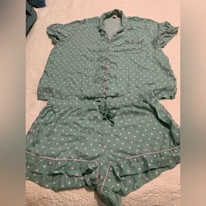 Victoria’s Secret 2piece short pajama set Mint green pink polka dots PreOwned XL